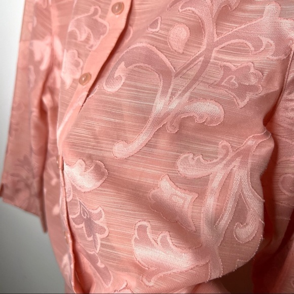 Vintage Alfred Dunner Button Up Scrollwork Blush Sheer Top Blouse Size 6 Petite - Picture 7 of 16